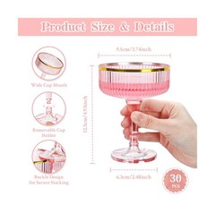 30 Pack Pink Champagne Glasses Tower 7 OZ Plastic Coupe Glasses With Gold Rim…