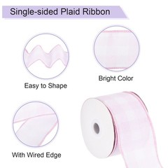 Plaid Check Ribbon, 2.5 Inch x 10 Yards Gingham Ribbon, Light Pink