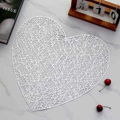 Valentine’s Day Love Heart Placemats Set of 4, 15″ Non Slip Love Heart Silver
