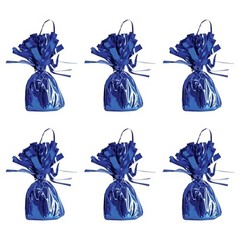 Metallic Wrapped Balloon Weights, Set of 6, Blue Party Decorations with Loop