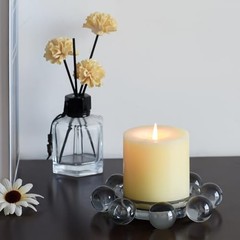 Crystal Bubble Candle Dish, Round Pillar Candle Holder Plate Stand for Gray