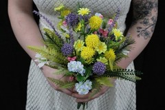 Wild flower: multi color bouquet w/ matching boutonierre