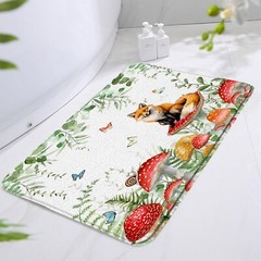 Red Mushroom Fox Bath Mat Beautiful Flower Green Eucalyptus Leaf Floral Wildf…