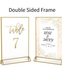 6-pack Acrylic Wedding Sign Holders, Gold Border Horizontal/Vertical Stand-New