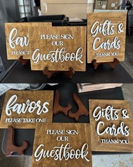 Wedding Wood Direction Signs Set with Stands, Brown White, 3 Pieces