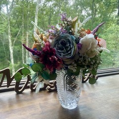 Beautiful Bridal Wedding Bouquet Budget Handmade Faux Floral Blue Orange Purple