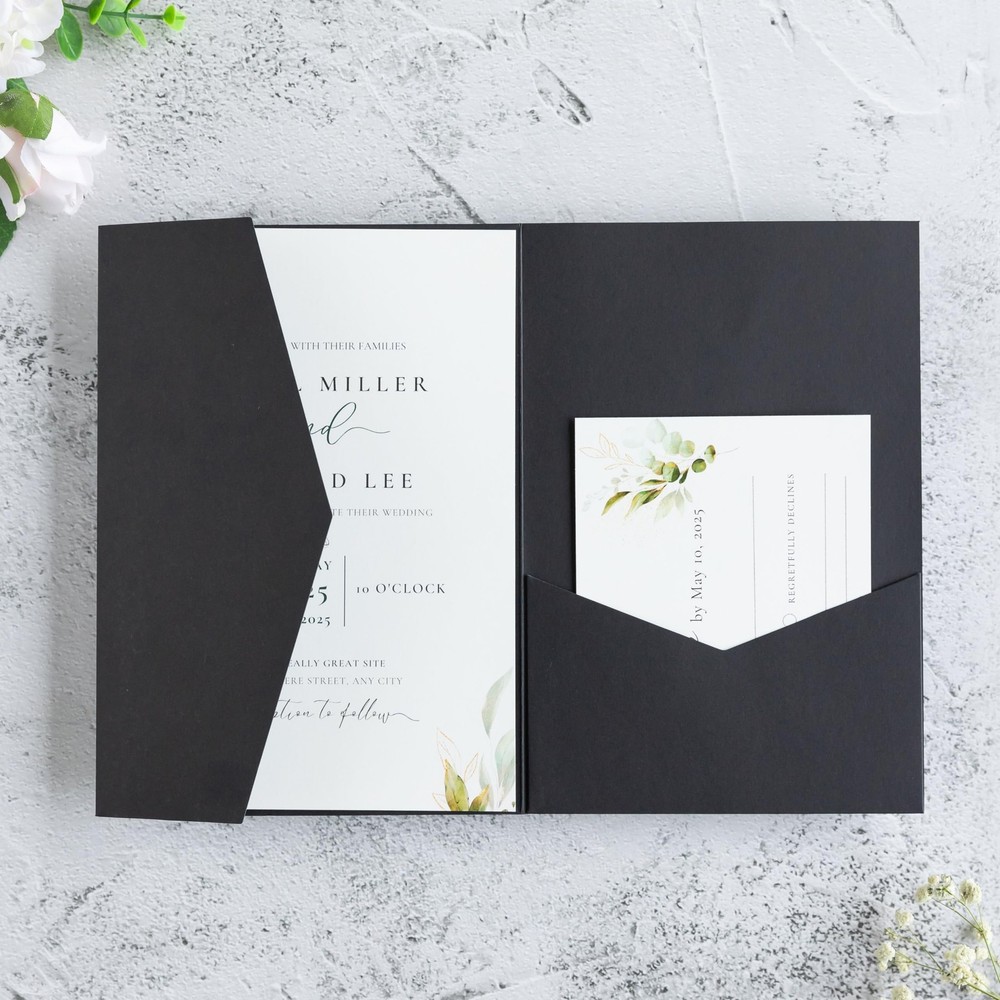 FEIYI 20 PCS Black Tri-fold Laser Cut Wedding 5.12 x 7.1 inches,