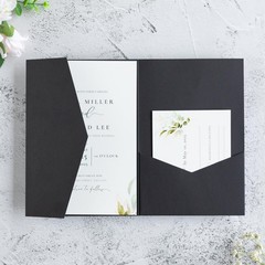 FEIYI 20 PCS Black Tri-fold Laser Cut Wedding 5.12 x 7.1 inches,