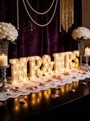 8.5″ Tall MR & MRS LED Marquee Letters Light Tabletop Wedding Centerpiece