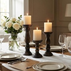 Farmhouse Wooden Candle Holders for Pillar Candles Set of 3, Vintage Brown