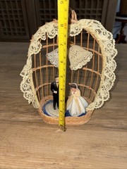 Bride & Groom Vintage Wedding Topper with a Bell and Arch Flowers Lace Tuxedo