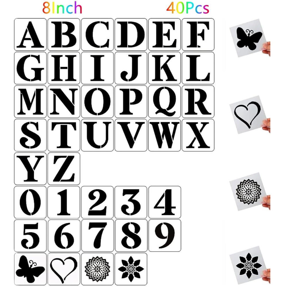 8 Inch Letter Stencils and Numbers,40 Pcs Reusable Plastic Large Alphabet Art…