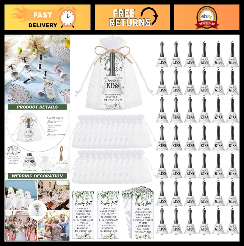 Wedding Kissing Bells Bulk Party Favors – Mini Bells with Organza Bags & Cards (