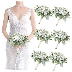 Wedding Artificial Bridesmaids Set of 6 Bridesmaid Bouquets White Gypsophila