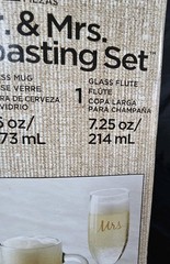 Libbey Mr & Mrs Toasting Set of 2 Glass Mug 16oz Flute 7.25oz w Box Wedding Gift