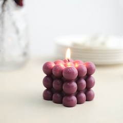 2 BURGUNDY Bubble Cube Unscented Paraffin Wax CANDLES Wedding Centerpieces