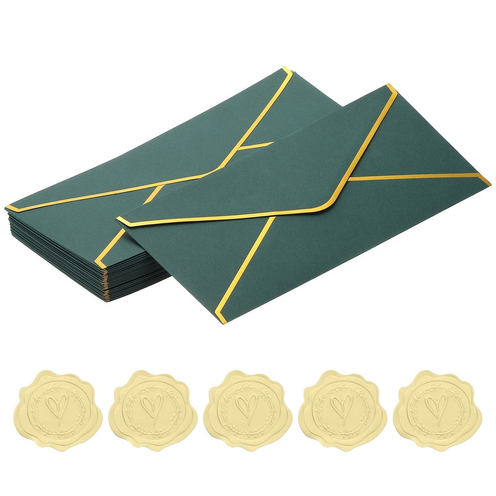 4 1/8 x 9 1/2 Inch Gold Edge Envelopes, 24-Piece for V Flap, Dark Green