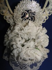 New Elegant 25th Wedding Anniversary Caketop with White Floral & #25 Decor, #54