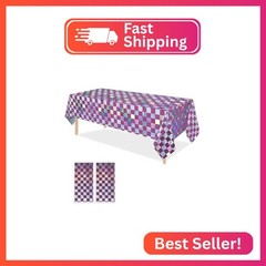 OQOQ Checkered Iridescent Tablecloth (2 Packs, Purple&Silver) – 54×108 Inches Pu