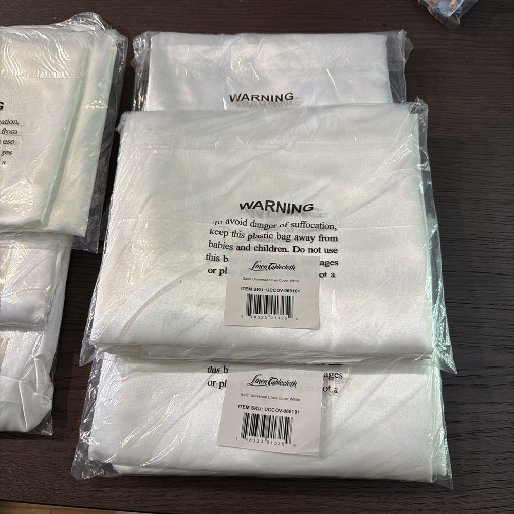 Set Of 6 Linen Tablecloth Brand Satin Stretch Banquet Chair Cover White