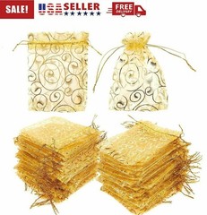 50-200pcs Gold Organza Wedding Party Gift Bags Favor Candy Sheer Jewelry Pouches