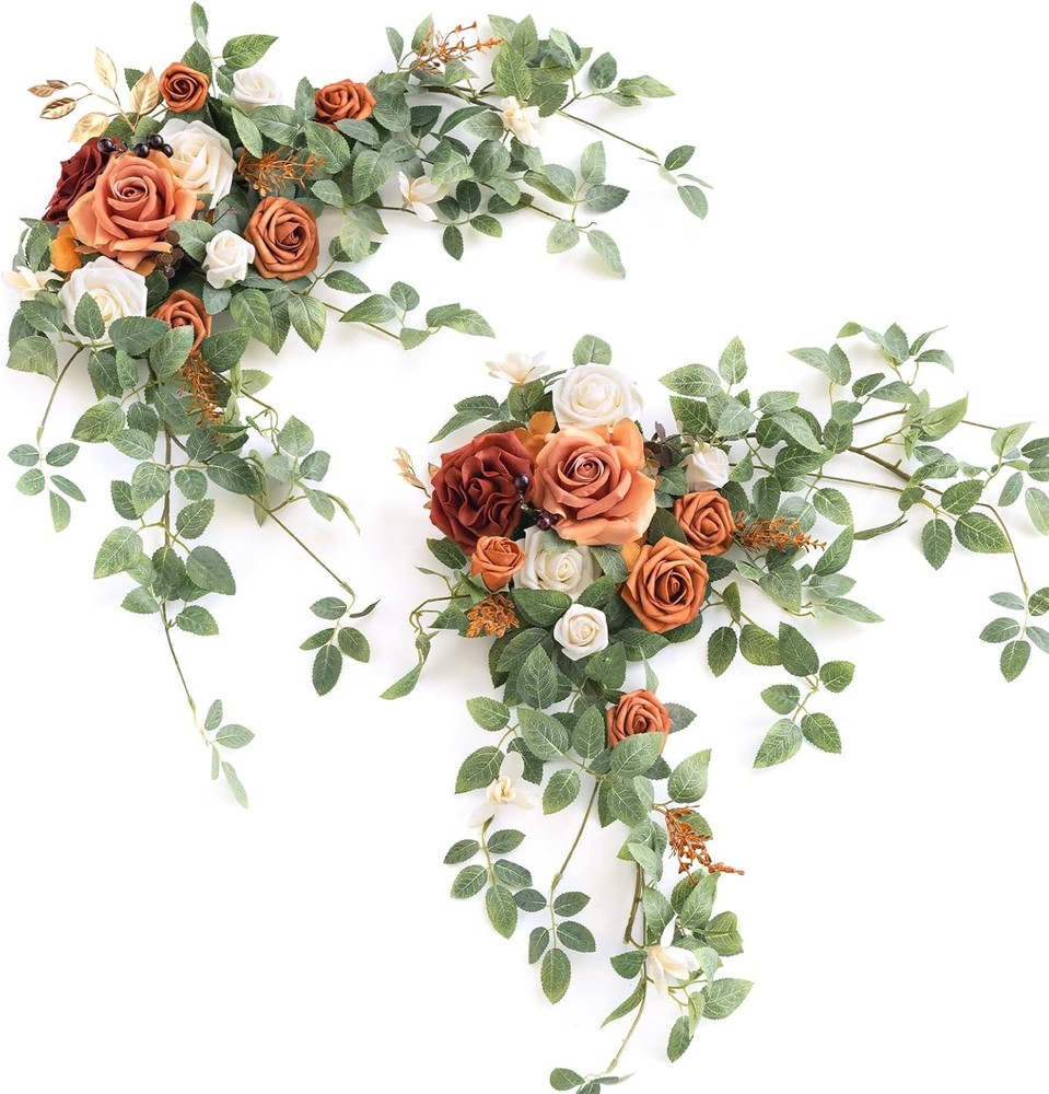 Ling’s Moment 2 PCS Sunset Terracotta Arch Flowers Artificial Swags Centerpiece