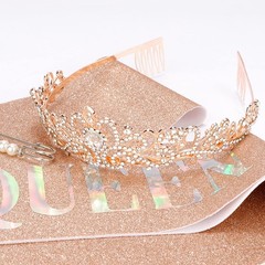 CAVETEE Rose Gold Birthday Crown and Sash for Queen – Women’s