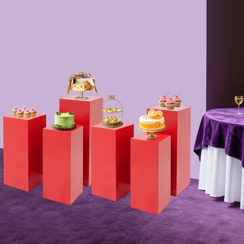 Metal Display Pedestal Stands Set of 6 Red Square for Cake Dessert Party
