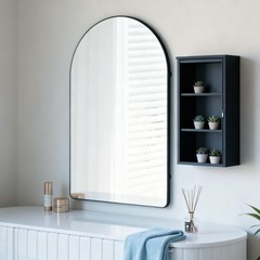 Black Metal Frame Bathroom Arch Mirror for Over Sink, 26×38 Inch Rounded Arch…