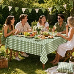 3 Pcs Sage Green Gingham Tablecloth Decorations, Disposable Plastic Green