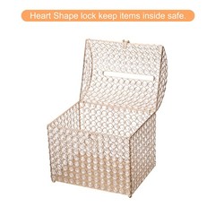 Crystal Card Box with Heart Lock, 10.7″ x 8.3″ x 11″ Wedding Card Box Gold