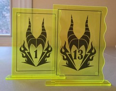 Maleficent Table Numbers with Stands 1-13, 5×7 Acrylic Pink & Yellow Event Decor