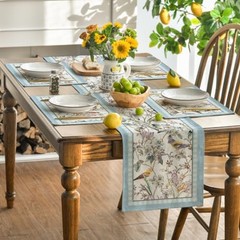 Birds Flowers Blossom Placemats Set of 4, 12″ x 18″, Rectangular 4 Pcs Blue