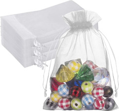 100PCS Premium Sheer Organza Bags, White Wedding Favor Bags with Drawstring, 5X7