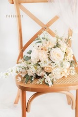 Champagne Wedding Bouquet for Bride – Artificial Roses Cascading Design