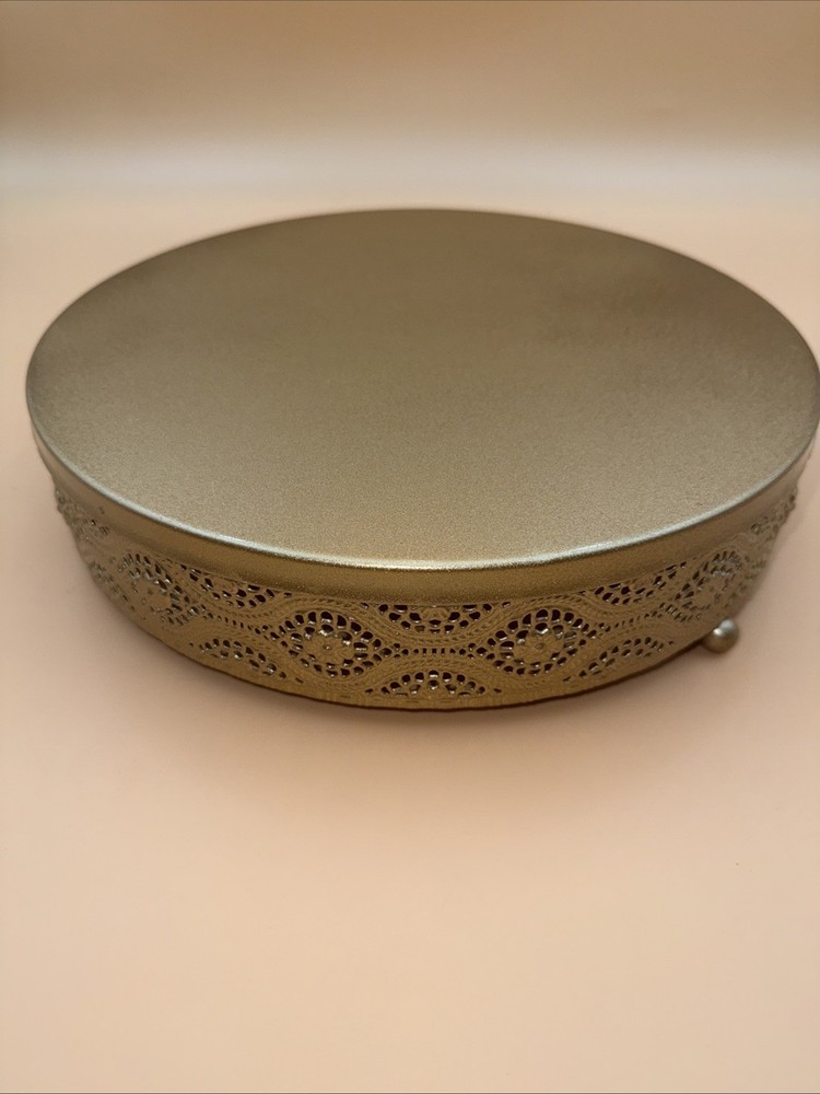 12″ Gold Metal Floral Pattern Round Pedestal Cake Stand Party Events Decorations