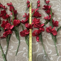 12 Gladiolus Artificial Faux Flowers Fake Red short Stems Free Ship Gently Used