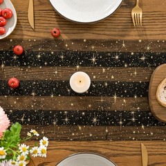 Artoid Mode Gold Stars Black Gauze Table Runner 120 Inch 10FT, Reversible Gli…