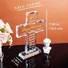 65th Anniversary Glass Cross Keepsake for Parents, A Timeless Gift of Love
