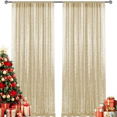 2×8FT-2PCS Champagne Gold Sequin Backdrop Curtains Panels, Photography Back