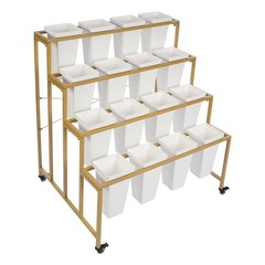 4-tier Flower Holder Flower Display Stand with 16 Pieces Buckets Metal PP
