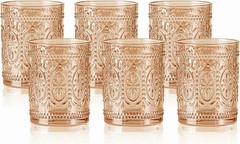 Darlion 6 Pack Amber Glassware Set, 10oz Vintage Drinking 9.5oz,