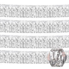 4 Pack 10 Feet Silver Foil Fringe Garland Metallic Tinsel Streamers Banner Wa…