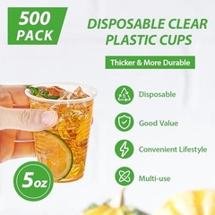 500 Pack Clear Plastic Cups, Small Disposable Drinking Cups, Clear 5 oz