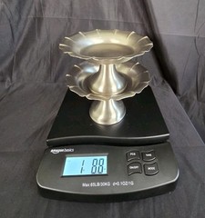 Martha Stewart Satin Pewter Pillar Candle Stands Set of 2 Fluted Pedestal Metal