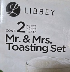 Libbey Mr & Mrs Toasting Set of 2 Glass Mug 16oz Flute 7.25oz w Box Wedding Gift