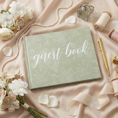 Engrowtic 7 x 9 Inches Floral Guest Book with Pen Hardcover Guestbook Green