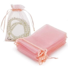 50Pcs Pink Organza Drawstring Jewelry Small Bag for Earring Favor Wrapping Packi