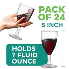 24 Plastic Wine Glasses Disposable – 7 Oz Clear BPA-Free Plastic 24-Pcs