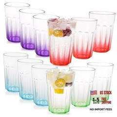 Unbreakable Plastic Drinking Glasses Set of 12, BPA-Free Reusable Multicolor